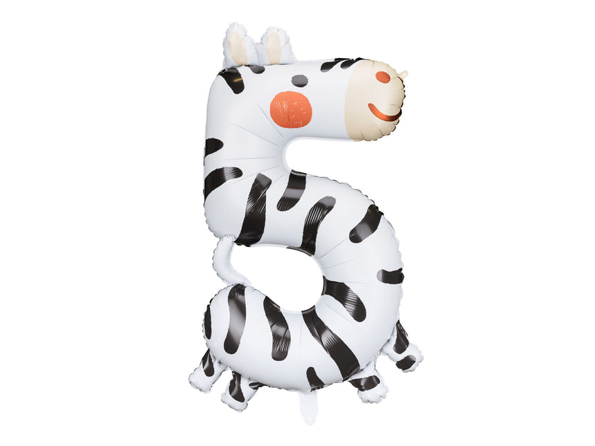 Feestbazaar Folieballon Zebra Cijfer 5 (81cm)