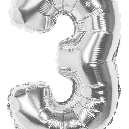 Feestbazaar Folieballon zilver cijfer '3' 36cm