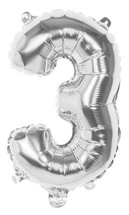 Feestbazaar Folieballon zilver cijfer '3' 36cm