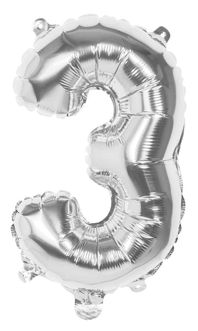 Feestbazaar Folieballon zilver cijfer '3' 36cm