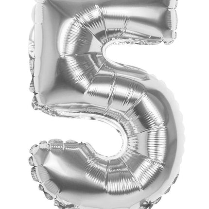 Feestbazaar Folieballon zilver cijfer '5' 36cm