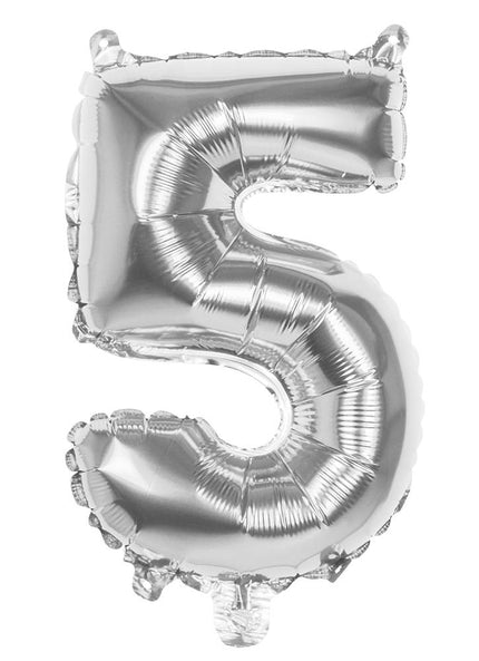 Feestbazaar Folieballon zilver cijfer '5' 36cm