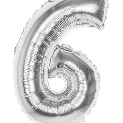 Feestbazaar Folieballon zilver cijfer '6' 36cm