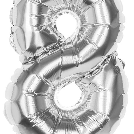 Feestbazaar Folieballon zilver cijfer '8' 36cm