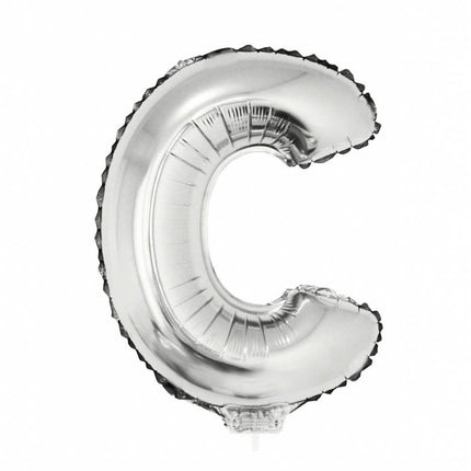 Feestbazaar Folieballon zilver letter 'C' met rietje