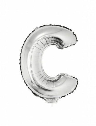 Feestbazaar Folieballon zilver letter 'C' met rietje