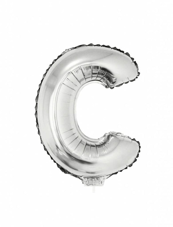Feestbazaar Folieballon zilver letter 'C' met rietje