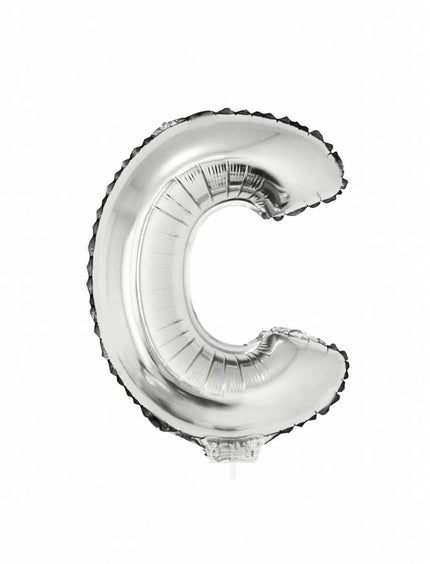 Feestbazaar Folieballon zilver letter 'C' met rietje