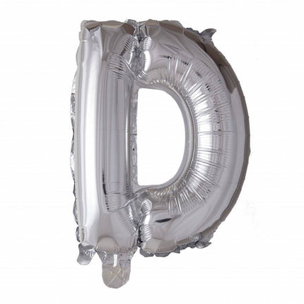 Feestbazaar Folieballon zilver letter 'D' met rietje