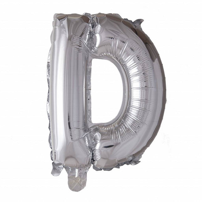 Feestbazaar Folieballon zilver letter 'D' met rietje