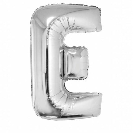 Feestbazaar Folieballon Zilver Letter 'E' groot