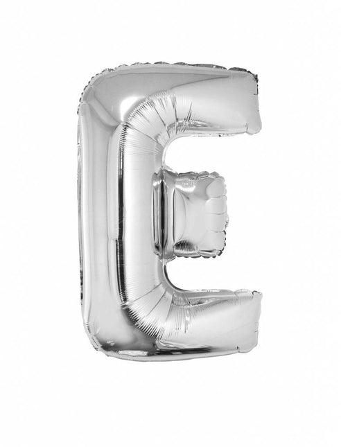 Feestbazaar Folieballon Zilver Letter 'E' groot