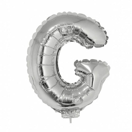 Feestbazaar Folieballon zilver letter 'G' met rietje