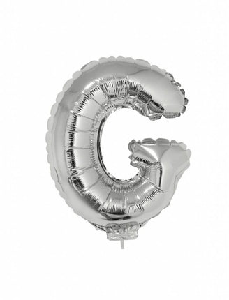Feestbazaar Folieballon zilver letter 'G' met rietje