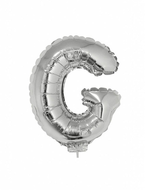 Feestbazaar Folieballon zilver letter 'G' met rietje
