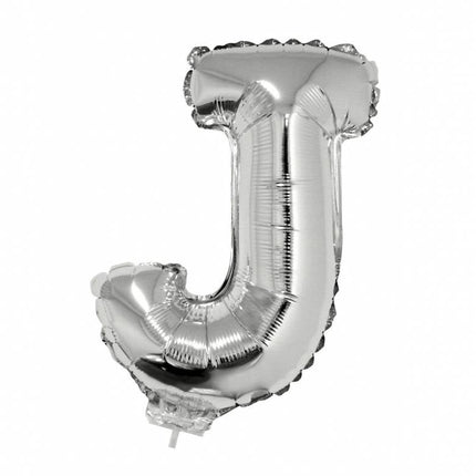 Feestbazaar Folieballon zilver letter 'J' met rietje