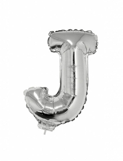 Feestbazaar Folieballon zilver letter 'J' met rietje