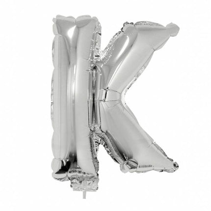 Feestbazaar Folieballon zilver letter 'K' met rietje