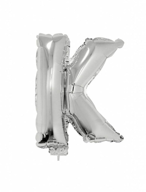 Feestbazaar Folieballon zilver letter 'K' met rietje