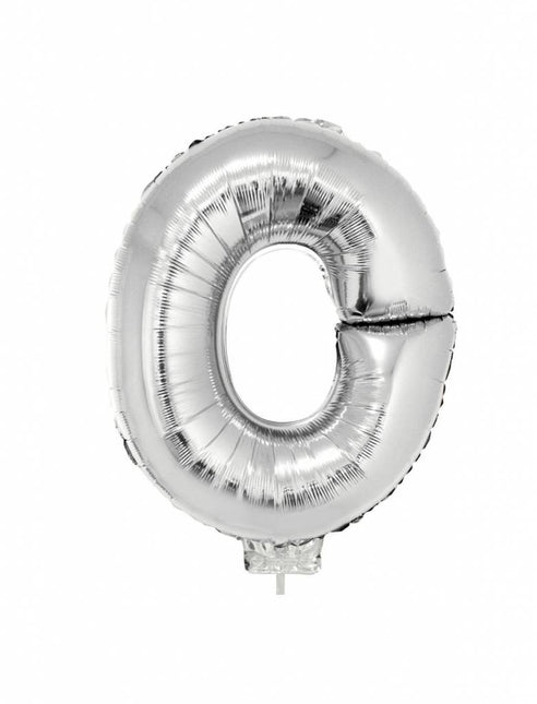 Feestbazaar Folieballon zilver letter 'O' met rietje