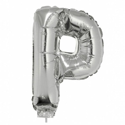 Feestbazaar Folieballon zilver letter 'P' met rietje