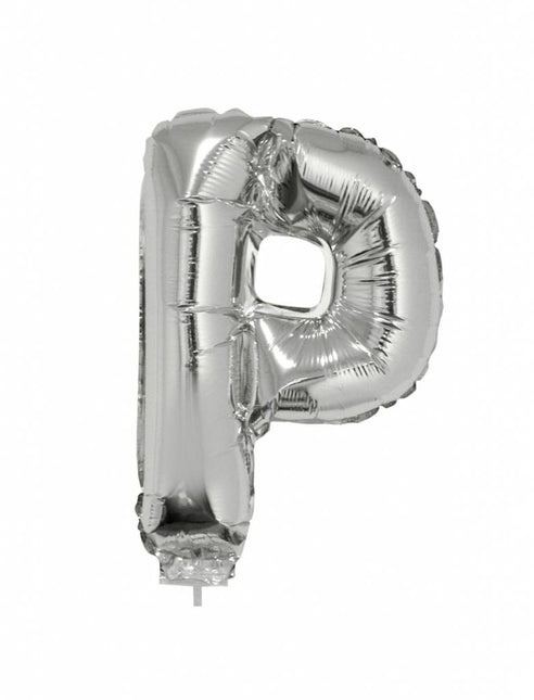 Feestbazaar Folieballon zilver letter 'P' met rietje