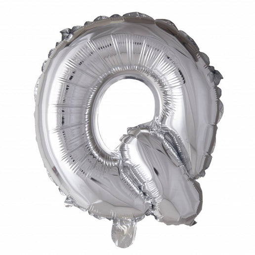 Feestbazaar Folieballon zilver letter 'Q' met rietje
