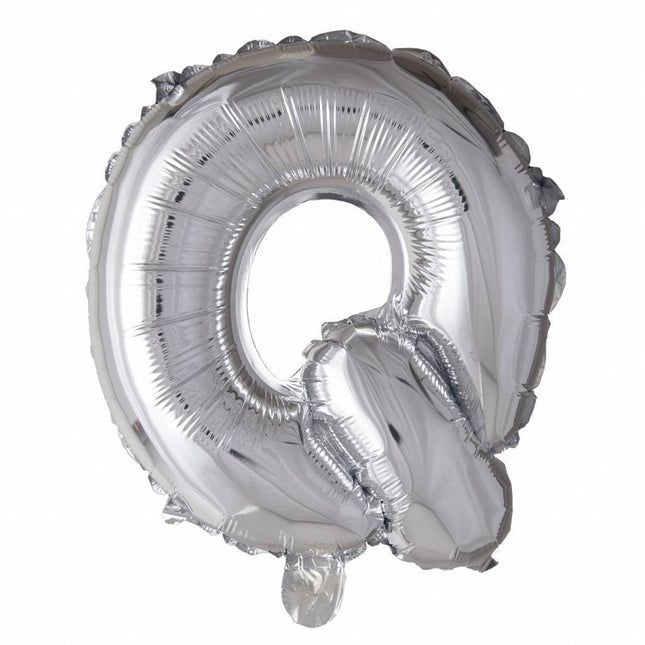 Feestbazaar Folieballon zilver letter 'Q' met rietje