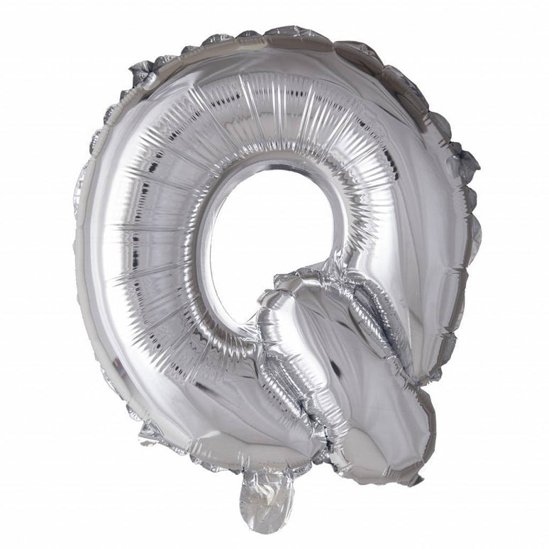Feestbazaar Folieballon zilver letter 'Q' met rietje