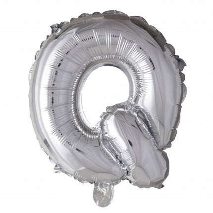 Feestbazaar Folieballon zilver letter 'Q' met rietje