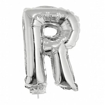 Feestbazaar Folieballon zilver letter 'R' met rietje