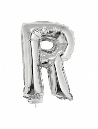 Feestbazaar Folieballon zilver letter 'R' met rietje