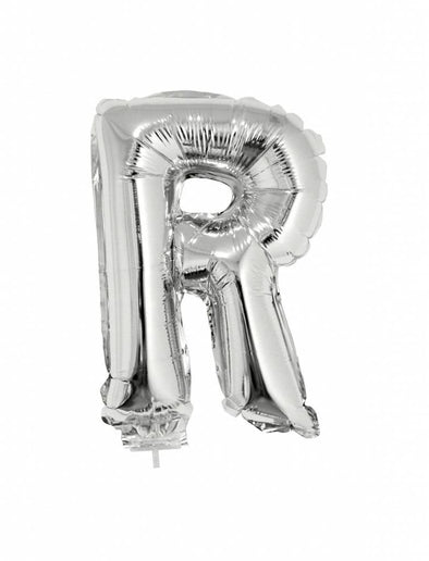 Feestbazaar Folieballon zilver letter 'R' met rietje