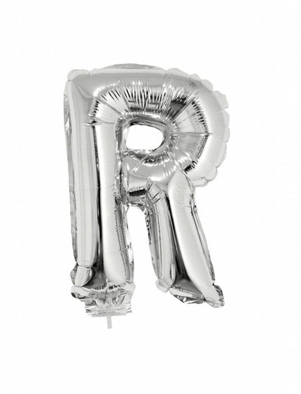 Feestbazaar Folieballon zilver letter 'R' met rietje