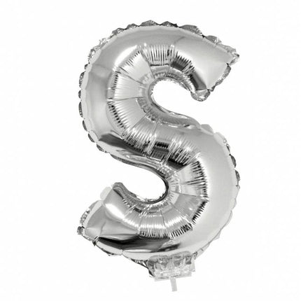 Feestbazaar Folieballon zilver letter 'S' met rietje
