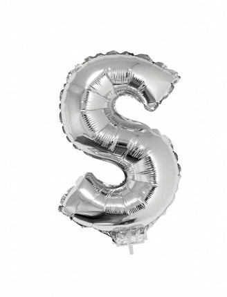 Feestbazaar Folieballon zilver letter 'S' met rietje