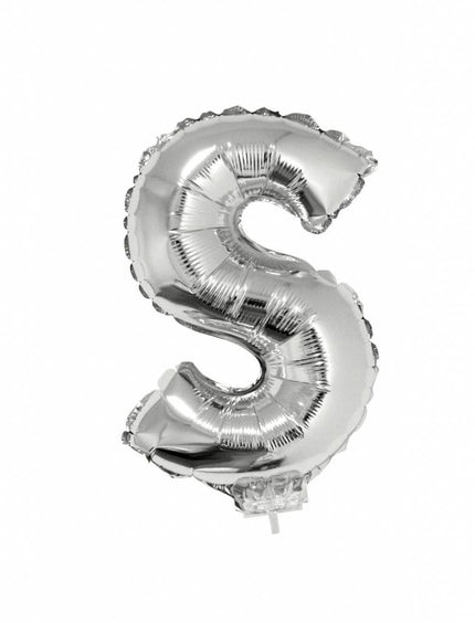 Feestbazaar Folieballon zilver letter 'S' met rietje