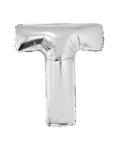Feestbazaar Folieballon zilver letter 'T' groot