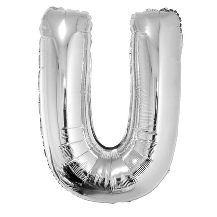 Feestbazaar Folieballon zilver letter 'U' groot