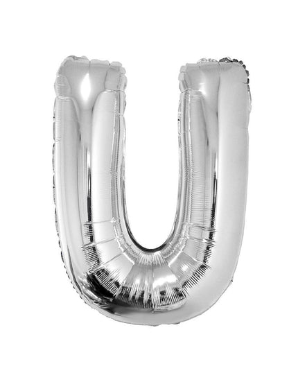 Feestbazaar Folieballon zilver letter 'U' groot