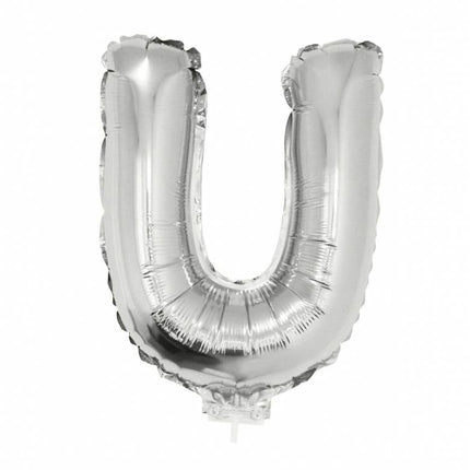 Feestbazaar Folieballon zilver letter 'U' met rietje