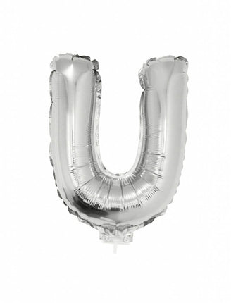 Feestbazaar Folieballon zilver letter 'U' met rietje