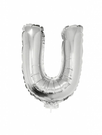 Feestbazaar Folieballon zilver letter 'U' met rietje