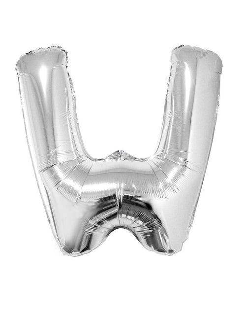 Feestbazaar Folieballon Zilver Letter 'W' groot