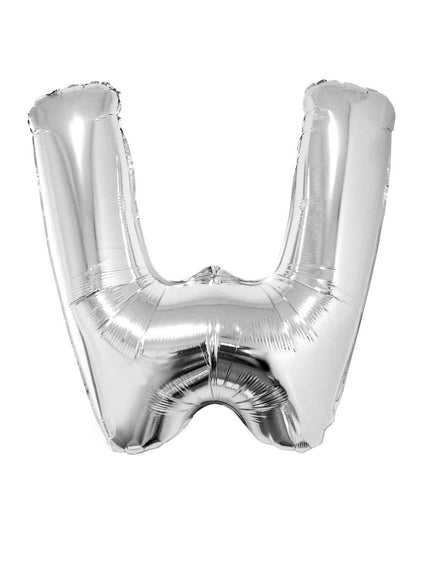 Feestbazaar Folieballon Zilver Letter 'W' groot