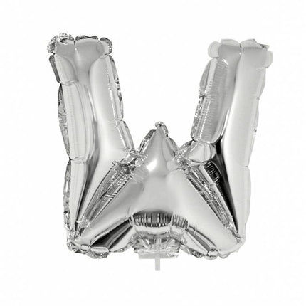 Feestbazaar Folieballon zilver letter 'W' met rietje