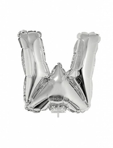 Feestbazaar Folieballon zilver letter 'W' met rietje