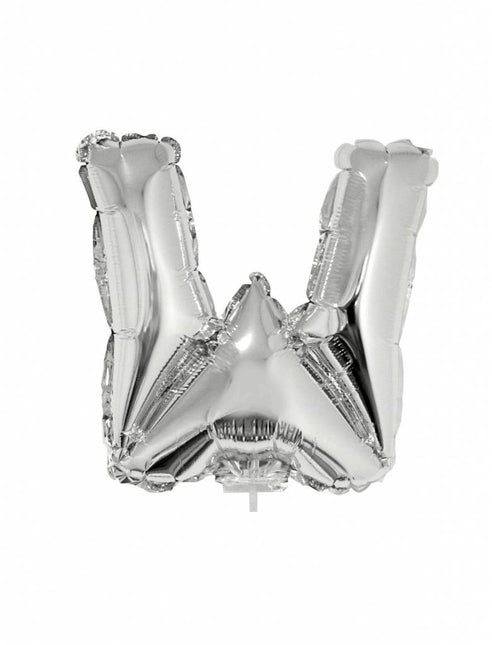 Feestbazaar Folieballon zilver letter 'W' met rietje
