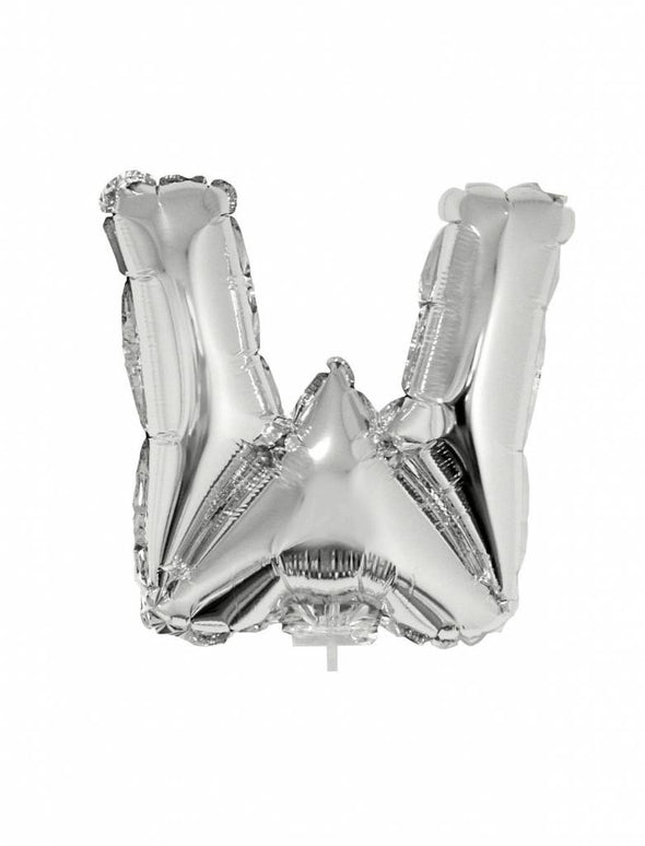 Feestbazaar Folieballon zilver letter 'W' met rietje