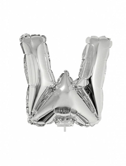 Feestbazaar Folieballon zilver letter 'W' met rietje